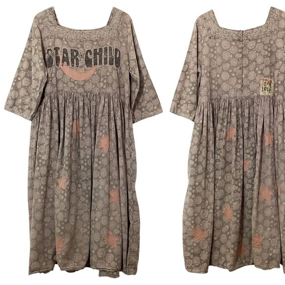MAGNOLIA PEARL O/S Star Child Gloria Dress Distressed Appliqué Lagenlook - Picture 1 of 9